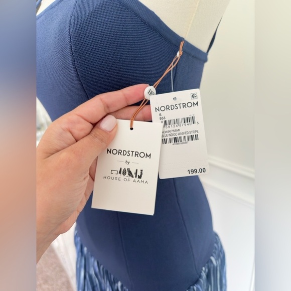 NWT Nordstrom House of Aama Lana Mixed Media Indigo Blue Women’s Dress Small - Picture 10 of 11